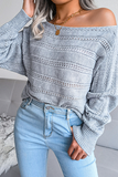 Casual Pierced Patchwork Off the Shoulder Sweater(3 Colors)