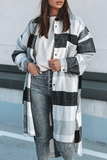 Casual Plaid Pocket Buckle Turndown Collar Outerwear