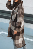 Casual Plaid Pocket Buckle Turndown Collar Outerwear