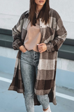 Casual Plaid Pocket Buckle Turndown Collar Outerwear