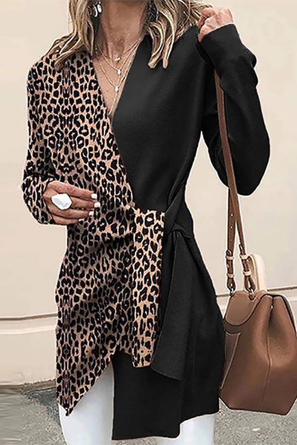 Casual Elegant Leopard Patchwork Strap Design V Neck Outerwear(4 Colors)