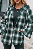 Casual Plaid Draw String Pocket Hooded Collar Outerwear