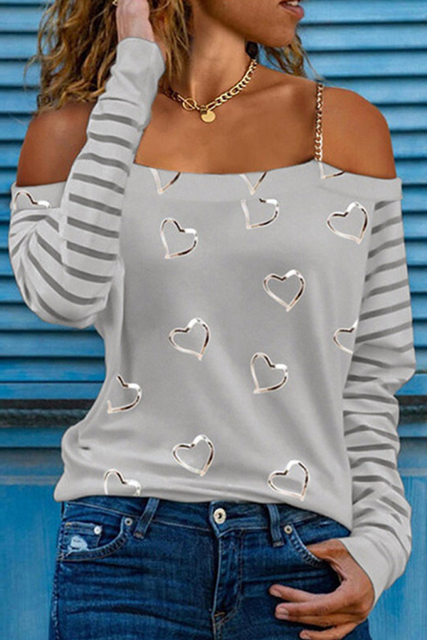 Casual Street Print Patchwork Chains Off the Shoulder Tops