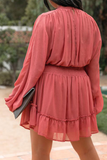 Fashion Casual Solid Flounce Fold Half A Turtleneck Waist Skirt Dresses（4 colors）