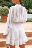 Fashion Casual Solid Flounce Fold Half A Turtleneck Waist Skirt Dresses（4 colors）