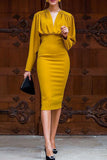 Elegant Solid Patchwork Fold V Neck One Step Skirt Dresses