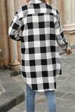 Casual Elegant Plaid Pocket Buckle Turndown Collar Outerwear(4 Colors)