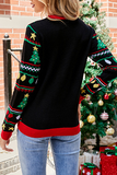 Casual Letter Christmas Tree Printed Sequins Patchwork O Neck Tops