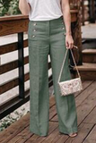 Casual Solid Buckle Straight High Waist Wide Leg Solid Color Bottoms(5 Colors)