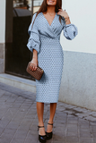 Fashion Elegant Polka Dot Split Joint Fold V Neck Waist Skirt Dresses