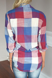 Casual Plaid Pocket Buckle Turndown Collar Tops