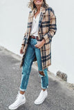 Casual Plaid Print Without Belt Turn-back Collar Outerwear