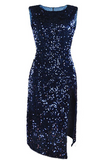 Fashion Elegant Solid Sequins Slit O Neck Pencil Dresses(4 colors)