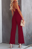 Fashion Street Solid Patchwork Backless V Neck Straight Jumpsuits(3 Colors)