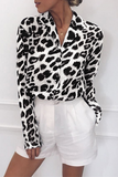 Fashion Casual Leopard Buckle Turndown Collar Blouses(4 Colors)