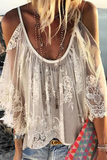 Fashion Casual Patchwork Lace Hollowed Out O Neck Tops