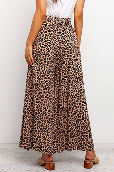 Casual Leopard Capris Straight High Waist Wide Leg Full Print Bottoms ...