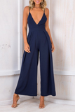 Sexy Solid Patchwork Spaghetti Strap Loose Jumpsuits(3 Colors)