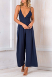 Sexy Solid Patchwork Spaghetti Strap Loose Jumpsuits(3 Colors)