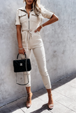 Casual Solid Patchwork Turndown Collar Skinny Jumpsuits(3 Colors)