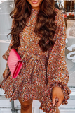 Casual Print Split Joint O Neck Cake Skirt Dresses
