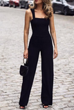 Solid Split Joint Square Collar Jumpsuits