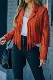 Casual Solid Tassel Turndown Collar Outerwear