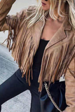 Casual Solid Tassel Turndown Collar Outerwear