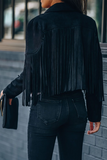 Casual Solid Tassel Turndown Collar Outerwear