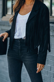 Casual Solid Tassel Turndown Collar Outerwear