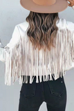 Casual Solid Tassel Turndown Collar Outerwear