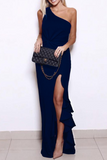 Elegant Solid Flounce Slit One Shoulder Evening Dress Dresses(8 Colors)