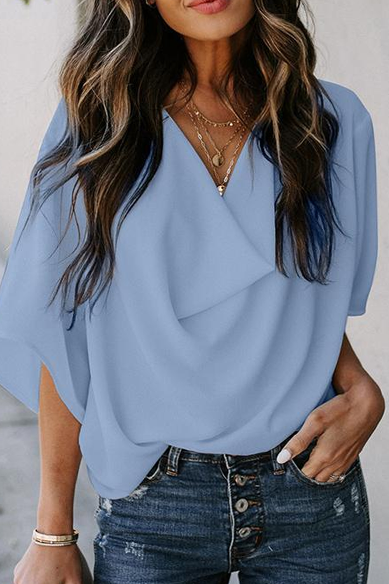 Casual Solid Flounce V Neck T-Shirts（7 colors）