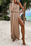 Casual Solid Lace One Shoulder Irregular Dress Dresses(4 Colors)