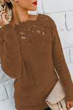 Casual Solid Lace Patchwork O Neck Sweaters(4 Colors)