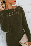 Casual Solid Lace Patchwork O Neck Sweaters(4 Colors)