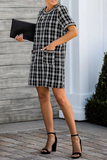 Casual Plaid Split Joint O Neck Straight Dresses