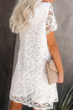 Casual Solid Lace O Neck Straight Dresses