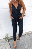 Fashion Solid Patchwork Spaghetti Strap Harlan Jumpsuits(5 Colors)
