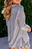 Casual Striped Patchwork Turndown Collar Blouses