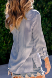 Casual Striped Patchwork Turndown Collar Blouses