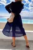 Casual Solid Lace O Neck Shirt Dress Dresses