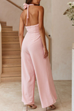 Casual Solid Patchwork Halter Loose Jumpsuits(3 colors)