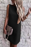 Casual Solid Split Joint O Neck Straight Dresses(5 colors)