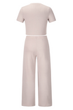Fashion Solid Patchwork O Neck Short Sleeve Two Pieces(3 Colors)