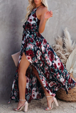 Fashion Print Patchwork Halter Waist Skirt Dresses