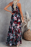 Fashion Print Patchwork Halter Waist Skirt Dresses
