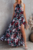Fashion Print Patchwork Halter Waist Skirt Dresses