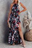 Fashion Print Patchwork Halter Waist Skirt Dresses