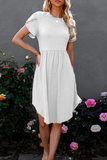 Casual Solid Split Joint O Neck Waist Skirt Dresses(5 colors)
